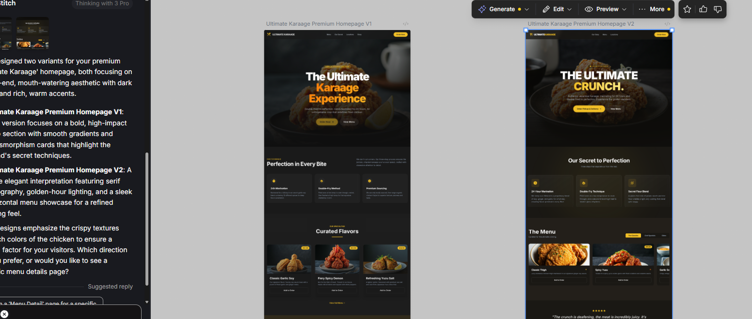 唐揚げ店ホームページがStitchで作成された状態