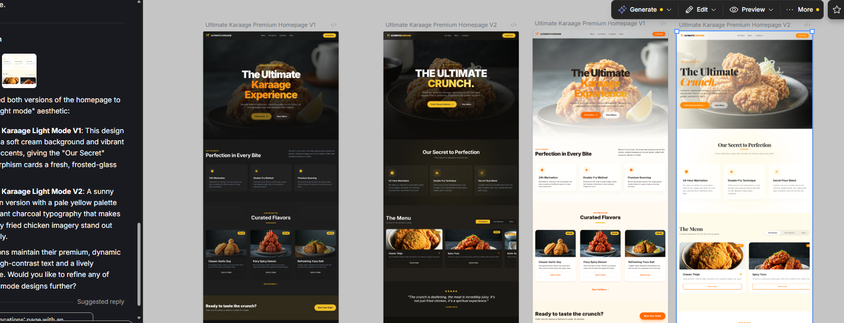 Antigravityから変更指示を出した後のStitch上の表示